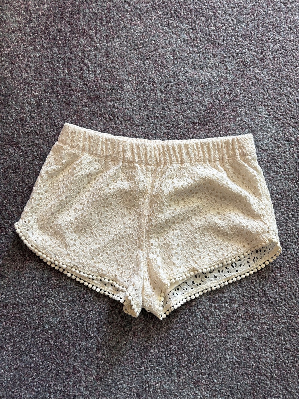 Forever 21 Cream Lace Pom Trim Shorts